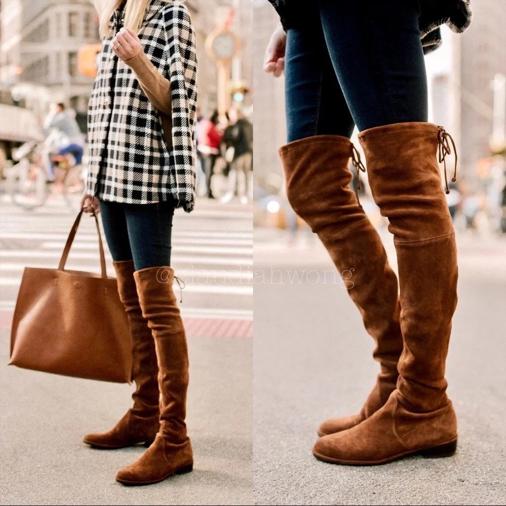 New STUART WEITZMAN Lowland Over the Knee Suede Boots in Brown